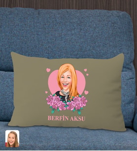 BK Gift Kişiye Özel Anneler Günü Karikatürlü Premium Kumaş Haki Dikdörtgen Kırlent Yastık, Anneler Günü Hediyesi, Ev Dekorasyonu-2