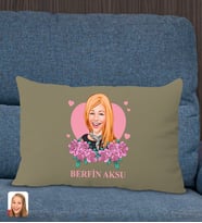 BK Gift Kişiye Özel Anneler Günü Karikatürlü Premium Kumaş Haki Dikdörtgen Kırlent Yastık, Anneler Günü Hediyesi, Ev Dekorasyonu-2