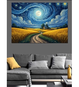 Van Gogh Yıldızlı Yol Dekoratif Kanvas - Mdf Ahşap Tablo