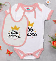 BK Kids Little Princess Tasarımlı Pembe Bebek Body Zıbın ve Mama Önlüğü Hediye Seti-1