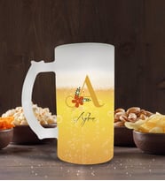 BK Gift Kişiye Özel Harf ve İsim Tasarımlı Buzlu Cam Bira Bardağı 50cl-1 (Beyaz)