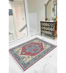 Pembe Klasik Göbekli Dokuma Pamuk Taban Kaymaz Kilim KLM273
