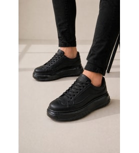 JY507 Dara Bağcıklı Cilt Erkek Günlük Sneaker Ayakkabı CST Siyah