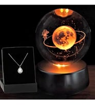  Led Işıklı Renk Değiştiren Cam Satürn Kız Küre Dolunay Lamba Ve Damla Kolye