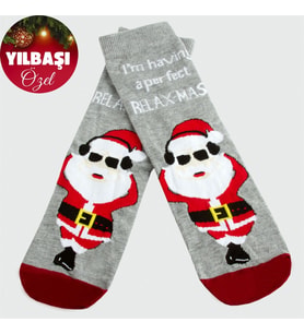 Noel Baba Yılbaşı Penye Çorap (Gri)