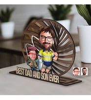 BK Gift Kişiye Özel 3 Katmanlı Baba-Oğul Karikatürlü Ahşap Biblo-13, Babaya Hediye, Babalar Günü Hediyeleri