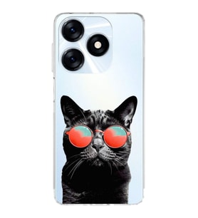 PrintiFy Tecno Spark 10 4G ile Uyumlu Kedi 3 Kamera Korumalı Şeffaf Kılıf