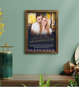 BK Gift Kişiye Özel Fotoğraflı Mesajlı Doğal Masif Ahşap Çerçeveli Tablo 30x40cm-1