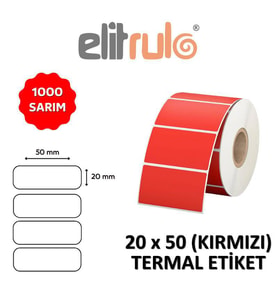 Elitrulo Barkod Etiketi 20x50 Termal KIRMIZI - 1000 Adet