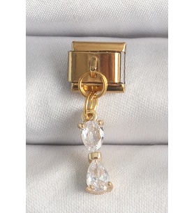 316L Çelik Gold Renk Sallantı Zirkon Taşlı Kurdele Model Nomination Charm