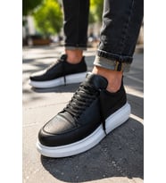 Meverk Cilt Erkek Sneaker Ayakkabı – Kalın Taban Günlük Siyah