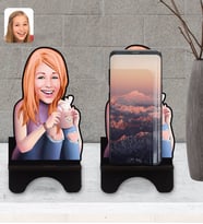 BK Gift Kişiye Özel Kadın Karikatürlü Ahşap Biblo Telefon Standı-103
