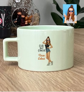 Kişiye Özel Karikatürlü Cute But Cancer Yengeç Burcu Lüks Pastel Fincan Doğum Günü Hediyesi