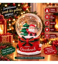 2027 Yılbaşı Yeni Yıl Hediyesi Işıklı Müzikli Merry Christmas Temalı Noel Baba Kar Küresi 13x8 CM