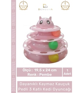#KediOyuncağı 3 Katlı Kedi Başlıklı Toplu Hareketli Petzoom Kule Eğitici Kedi Oyuncağı 19,5 cm x 24c