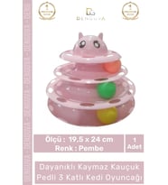 #KediOyuncağı 3 Katlı Kedi Başlıklı Toplu Hareketli Petzoom Kule Eğitici Kedi Oyuncağı 19,5 cm x 24c