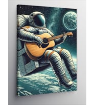 Kanvas Tablo Ayda Gitar Çalan Astronot