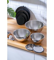 PratikŞef 9 Parça Rendeli Karıştırma ve Saklama Kabı Paslanmaz Çelik Blender Uyumlu (16-20-24 cm)