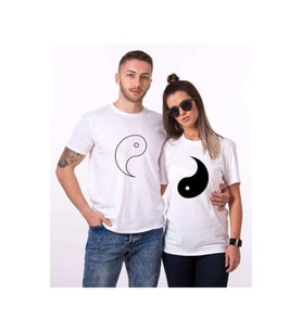 Tshirthane Ying Yang Sevgili Kombinleri Tshirt Kombini (Beyaz)