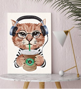BK Gift Kahve İçen Kedi Tasarımlı Kanvas Tablo-1