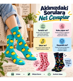 Giyim Kadın Ve Erkek Çorap Meyve Desenli Renkli 3'lü Set Uzun Soket Günlük Rahat Çorap Seti