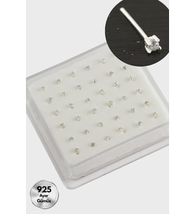 2 mm Kare Zirkon Tek Taşlı Gümüş Hızma 36 Adet