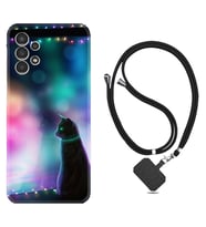 Samsung Galaxy M14 Kılıf Silikon Boyun Askılı İpli Desenli Silikon Window Cat 1787