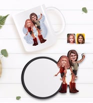 BK Gift Kişiye Özel Kız Kardeşler Karikatürlü Beyaz Kupa ve Ahşap Bardak Altlığı Hediye Seti-5