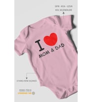 I Love Mom and Dad Baskılı Bebek Zıbını – Çıtçıtlı Body  %100 Pamuk Kısa Kol (Koyu Pembe)