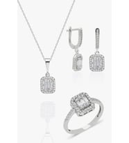 Baget Taşlı Üçlü Gümüş Modern Set Takım