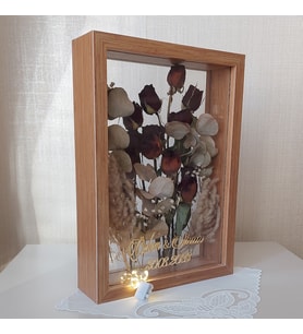 Ledli ve İsimli 25x35 Cm Çift Yönlü Bambu Derin Gül Çerçevesi! Gelin Buketi Çerçevesi!