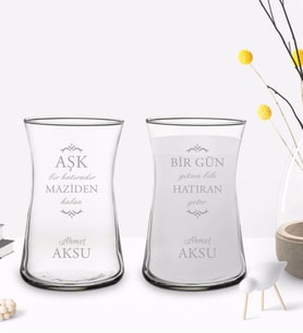 BK Gift Kişiye Özel Hatıran Yeter Tasarımlı 2’li Heybeli Çay Bardağı Rakı Kadehi-1