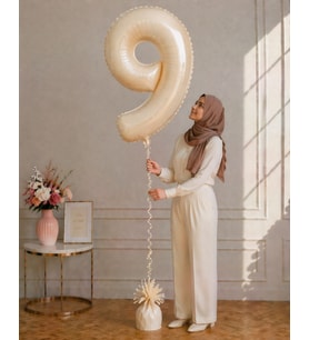 9 Rakamlı Krem 76 cm Helyum Balon – Folyo Parti Balonu