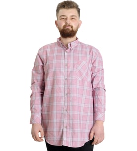 Mode XL Büyük Beden Erkek Gömlek Ekose Uzun Kollu 23300 Kızıl