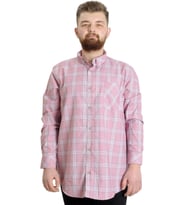 Mode XL Büyük Beden Erkek Gömlek Ekose Uzun Kollu 23300 Kızıl