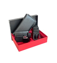 Premium Serisi Lüks Deri Dikey Fermuarlı Telefon Bölmeli Cüzdan Kemer Kartlık Ve Çakmak Erkek Seti (Siyah)