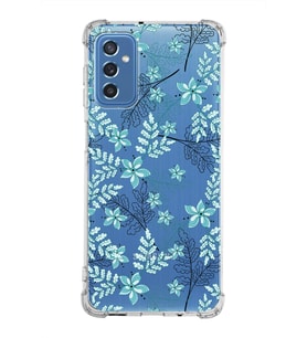 Samsung Galaxy M52  Köşe Korumalı Antişok Kapak Floral Su Yeşili Tasarımlı Şeffaf  Kılıf