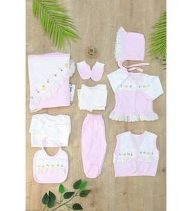 Kız Bebebek  Yenidoğan 10 Lu  Lüks Hastane Çıkışı Zıbın Seti STL6917 (Pembe)