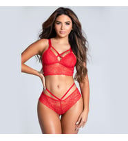 FANTAZİ TARZIM Dantelli İpli Bralet Takım Kırmızı  L-XL Ortak Beden