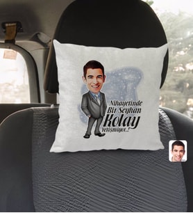 BK Gift Kişiye Özel İsimli Erkek Nihayetinde Karikatürlü Kare Araç Koltuk Yastığı-1