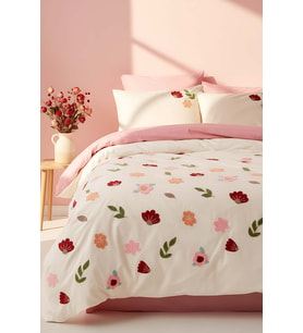 Puff Nakışlı Blossom Somon Çift Kişilik %100 Pamuklu Nevresim Takımı - 6 Parça Çeyiz Seti