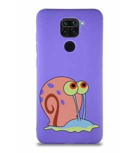 Xiaomi Redmi Note 9 Soft Premier Kapak Salyangoz Gary Tasarımlı Silikon Kılıf - Mor (Şeffaf)