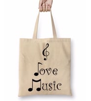 I Love Music Muziği Seviyorum Müzik Bez Çanta Uzun Saplı