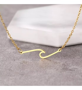 24 Ayar Has Altın Kaplama Minimal Dalga Gümüş Kolye