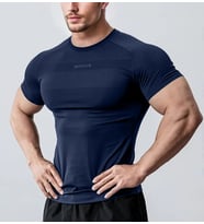 Ghassy Co. Erkek Nem Emici Hızlı Kuruyan Renk Solmayan Atletik Teknik Fitness Spor T-shirt (Lacivert)