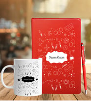 Kimya Öğretmenine Özel Deri Defter Kalem Ve Kupa Seti (Model 1)