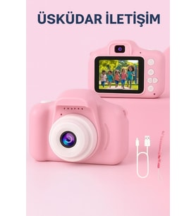 Çocuk Fotoğraf Makinesi – HD Ekranlı, Şarjlı, Hediye Kablo ve Askı Dahil Hediye Setli Pembe (Pudra Pembe)