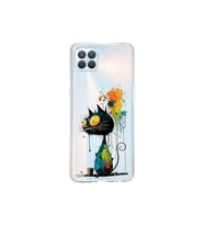Oppo Reno 4 Lite ile Uyumlu Splash Kedi Tasarımlı Şeffaf Silikon Kılıf