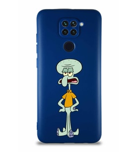 Xiaomi Redmi Note 9 Soft Premier Kapak Squidward Dokunaç Tasarımlı Silikon Kılıf - Lacivert (Şeffaf)