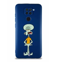 Xiaomi Redmi Note 9 Soft Premier Kapak Squidward Dokunaç Tasarımlı Silikon Kılıf - Lacivert (Şeffaf)